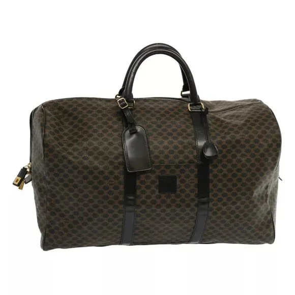 CELINE Macadam Canvas Boston Bag PVC Black Auth
